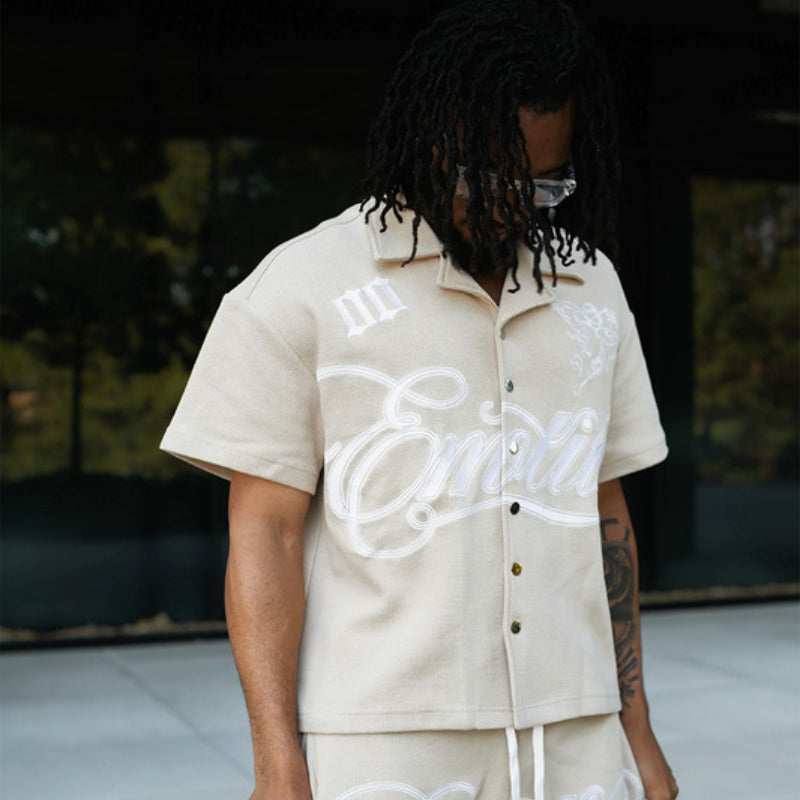 Mixed Emotion T-Shirt Embroidered polo shirt lapel casual loose short sleeve