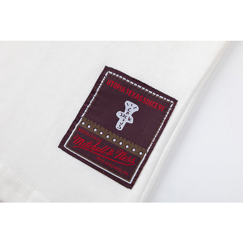 Travis Scott T Shirts x Mitchell x Ness Texas Longhorns Hand-Drawn collaboration short-sleeve