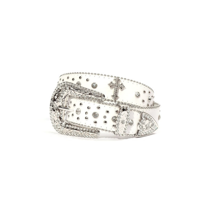 Hip-hop punk rhinestone belt cross alloy
