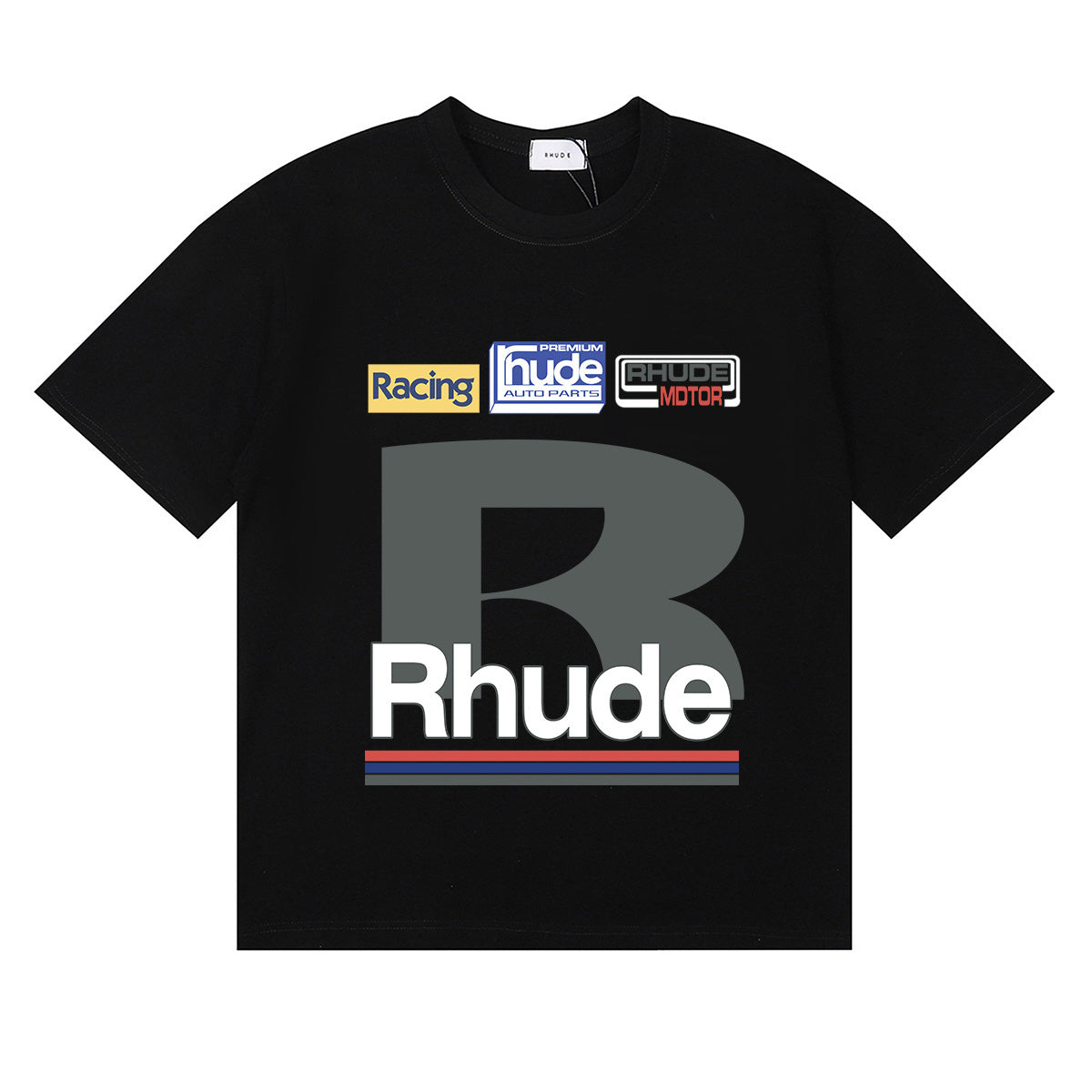 Rhude T Shirts Petrol Patch Racing Motor Cotton Casual Short Sleeve Men and Women