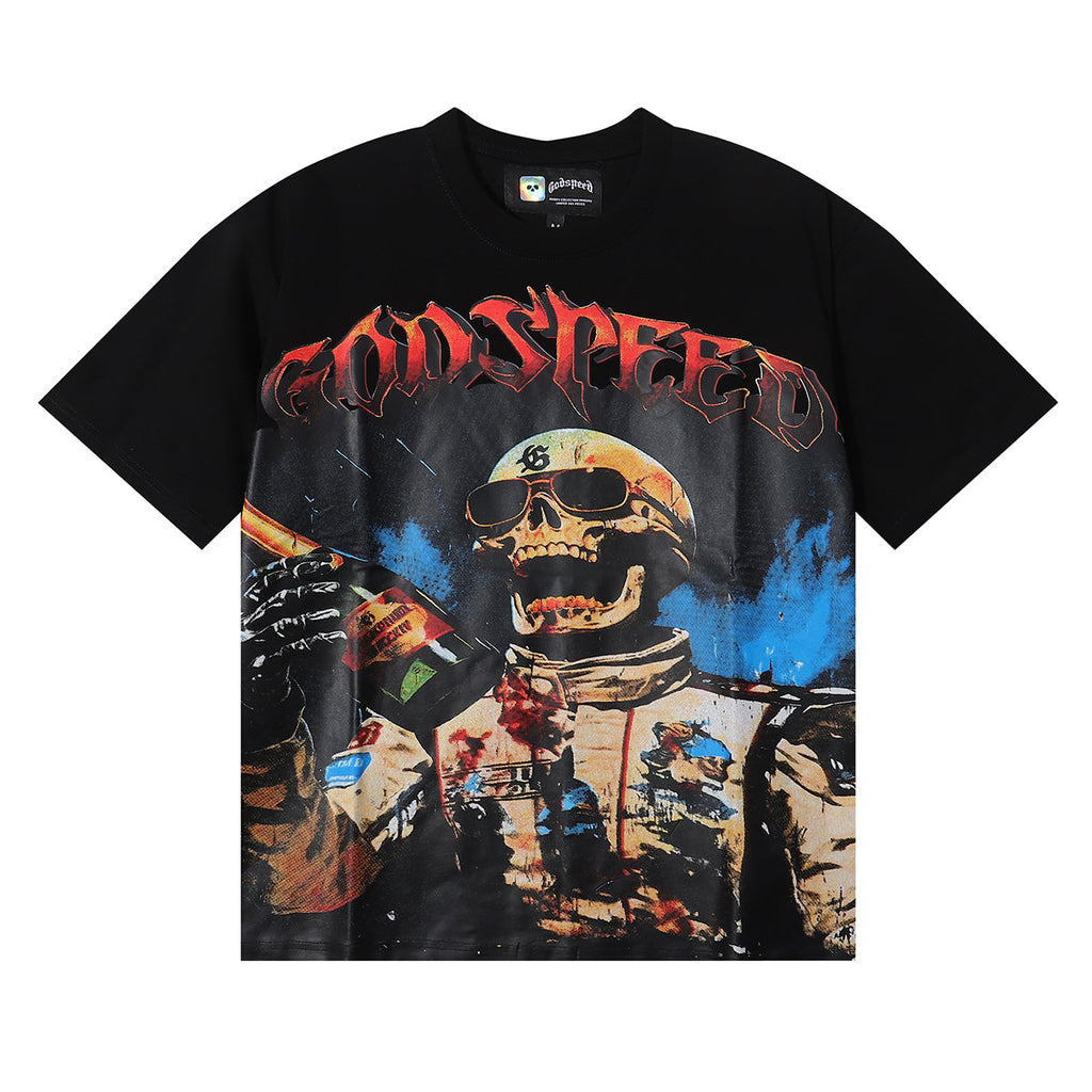 Godspeed t Shirts Racer F1 Champagne Printed Cotton Casual Short Sleeve T-Shirt Men and Women