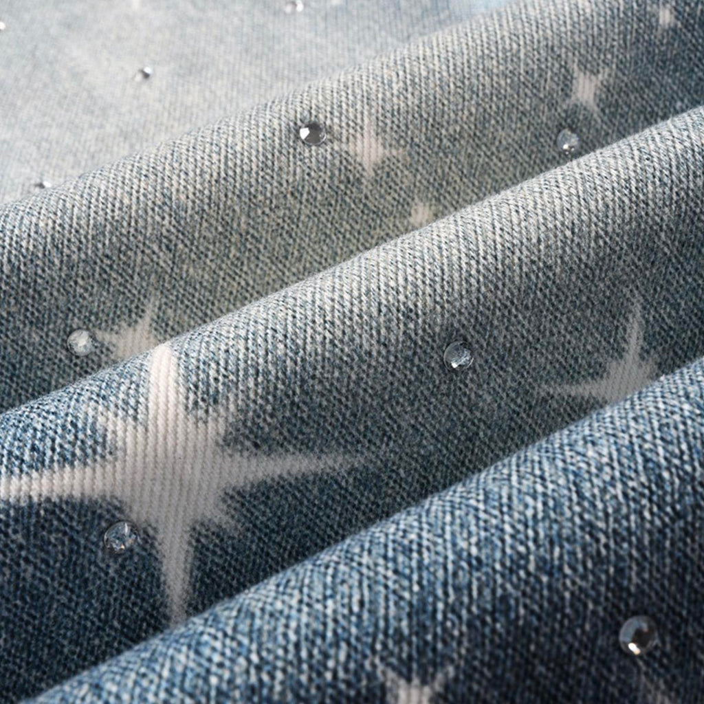 Mens trendy purple jeans, 100% cotton Rhinestones #9141