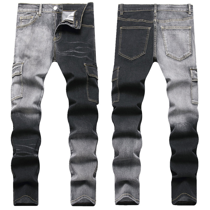 Mens Fashion Jeans Black and gray color blocking 5706#