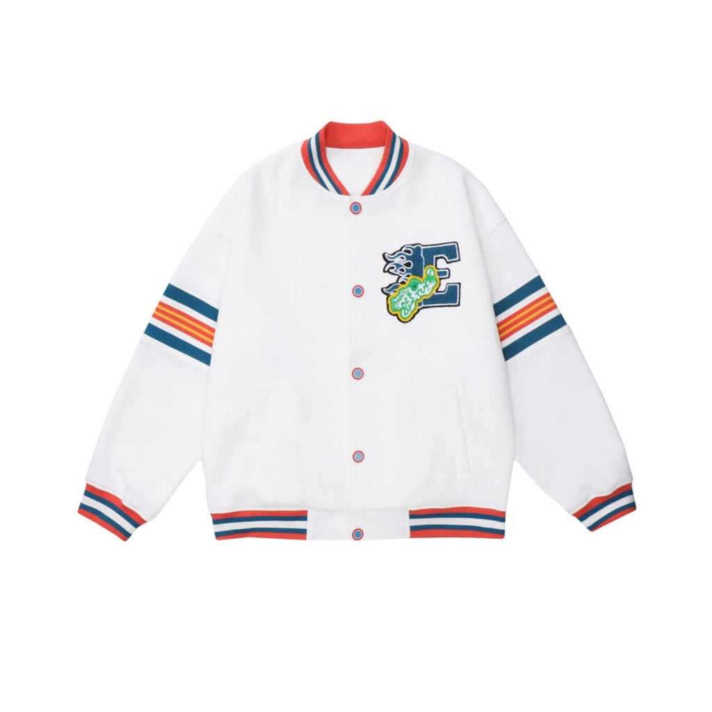 Unisex Jacket Spring and Autumn Embroidered Casual Jacket Men's and Women's Couple's Tops White Baseball Jacket