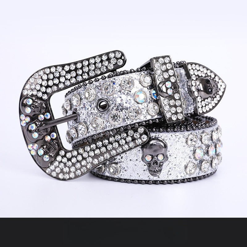 Hip-hop punk rhinestone belt skull alloy belt