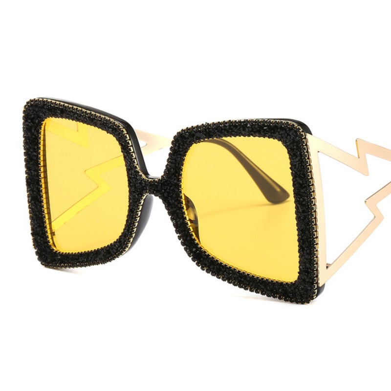 Trendy punk glasses diamond square frame uv protection