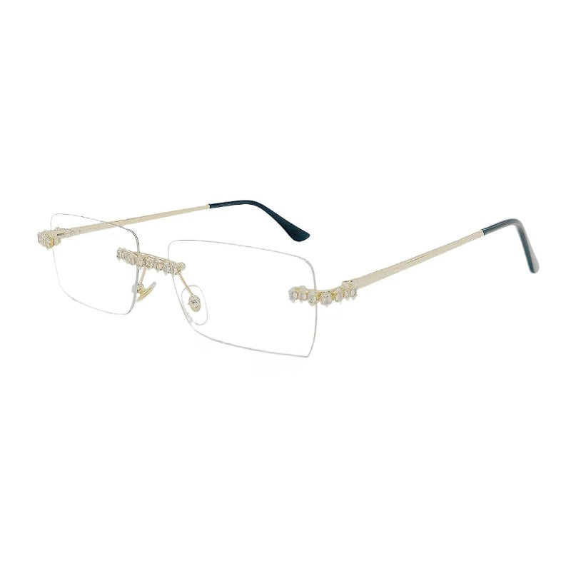 Trendy punk glasses rimless rectangular diamond