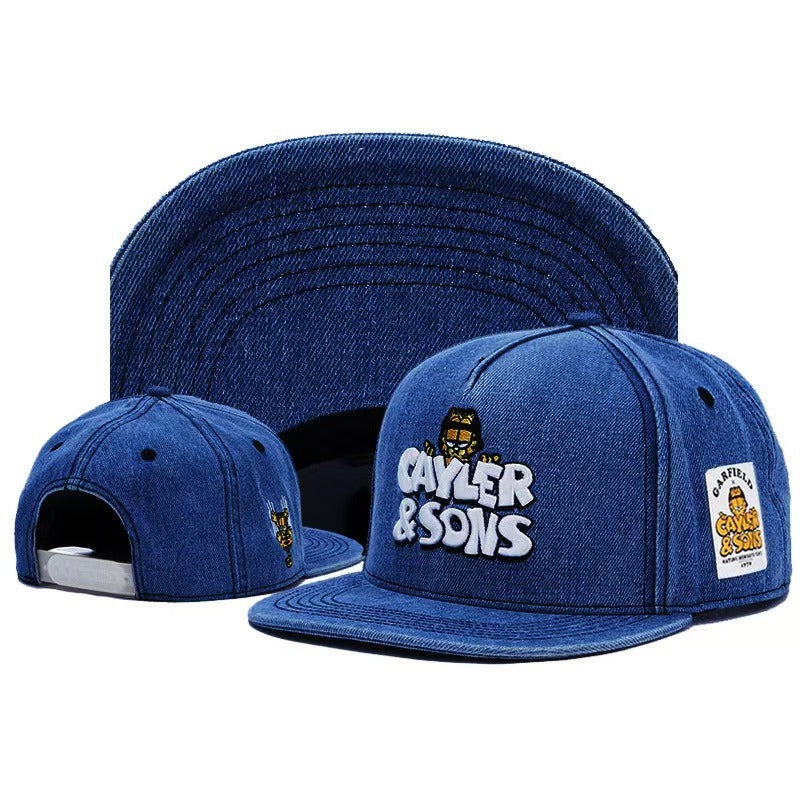 Trendy flat brimmed snapback hats cartoon breathable adjustable sunshade