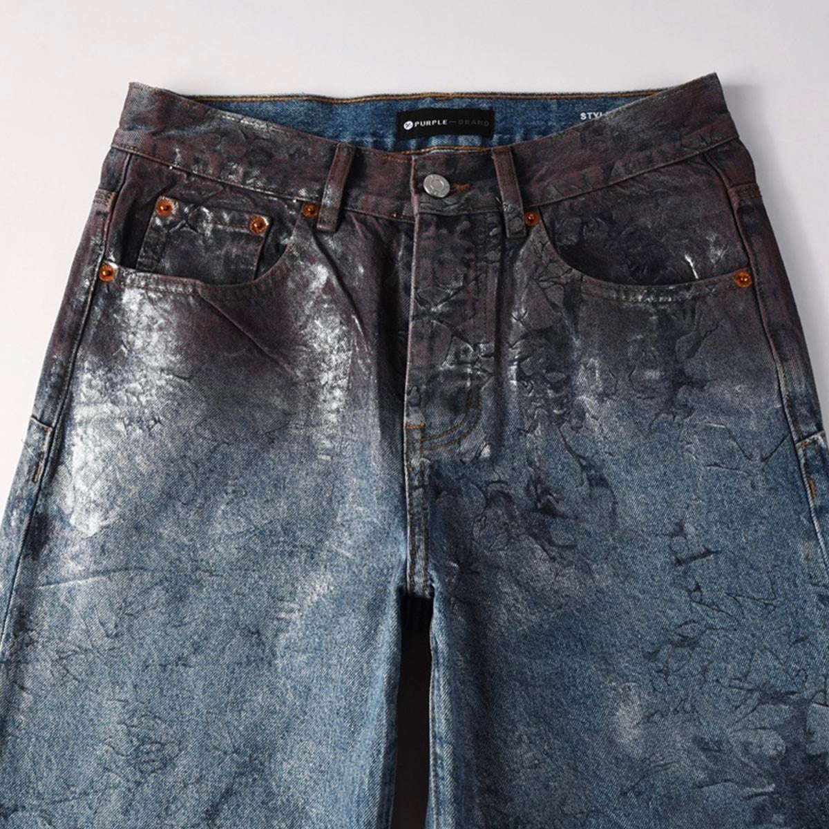 Mens trendy purple jeans, 100% cotton Jeans Rhinestones #109