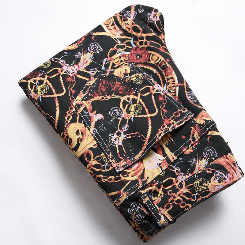 Mens Fashion Jeans Black paintbrush graffiti 8838#