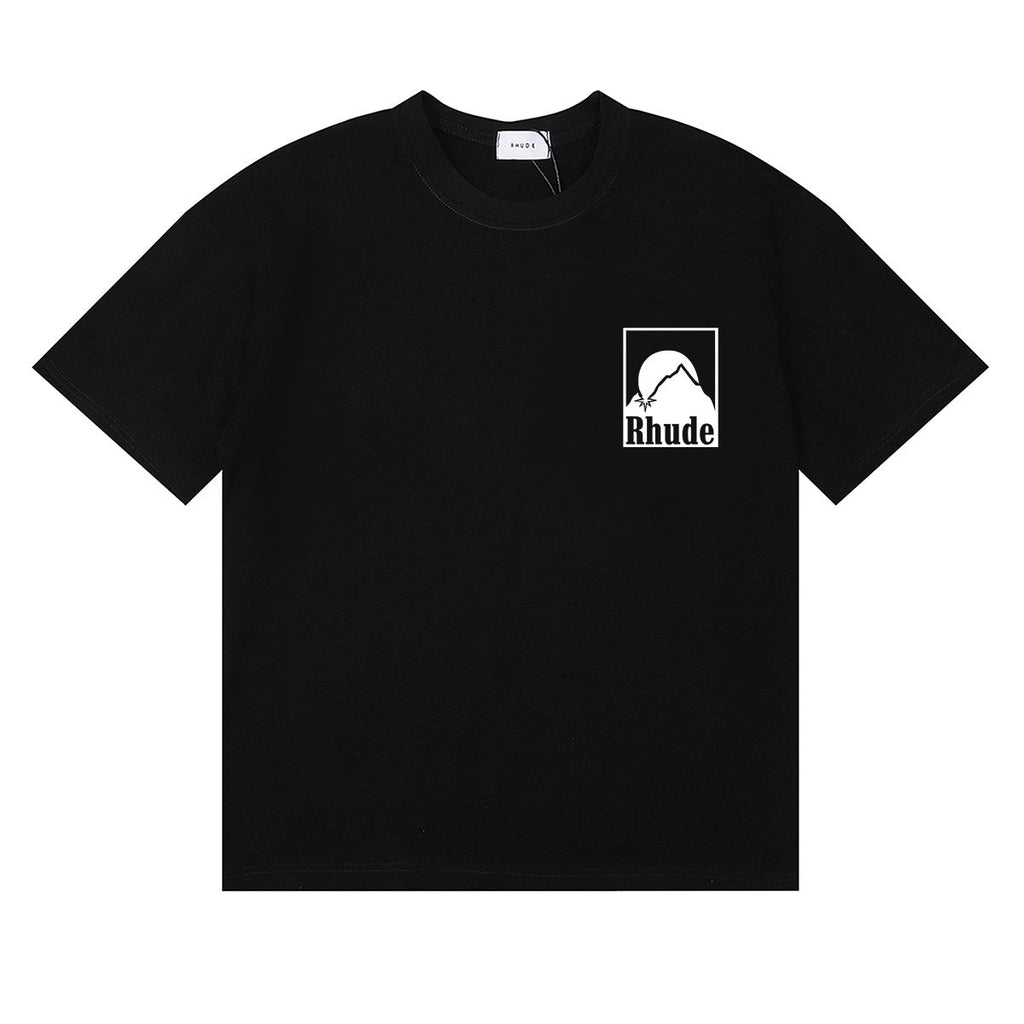 Rhude T Shirts Moon Badge Printing Cotton Casual Short Sleeve Men and Women