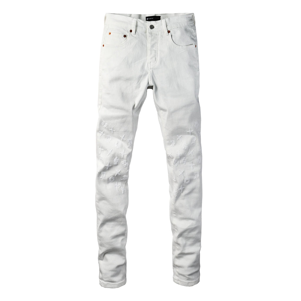 Mens trendy purple jeans, 100% cotton High Street Distressed