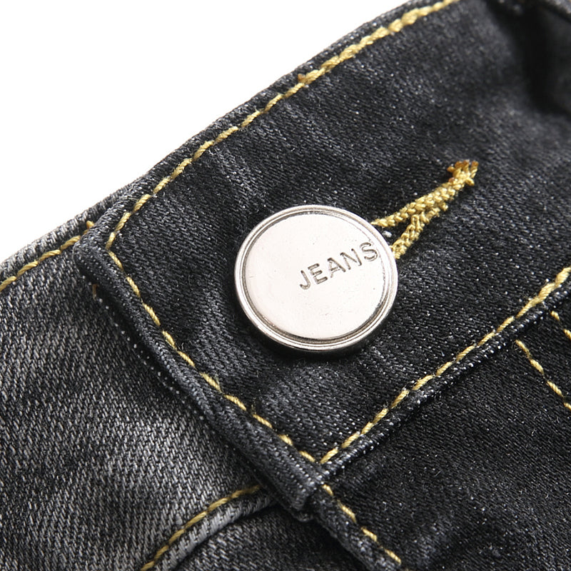 Mens Fashion Jeans Black and gray color blocking 5706#