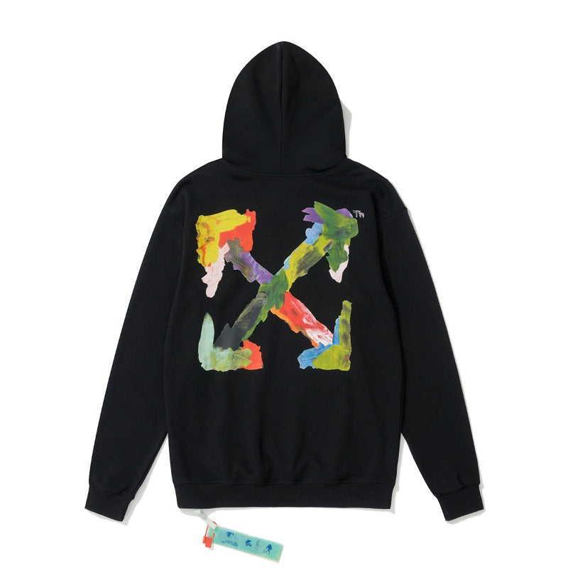 OW  hoodie Multicolored Leaf Arrow Pattern Crew Neck Hoodie