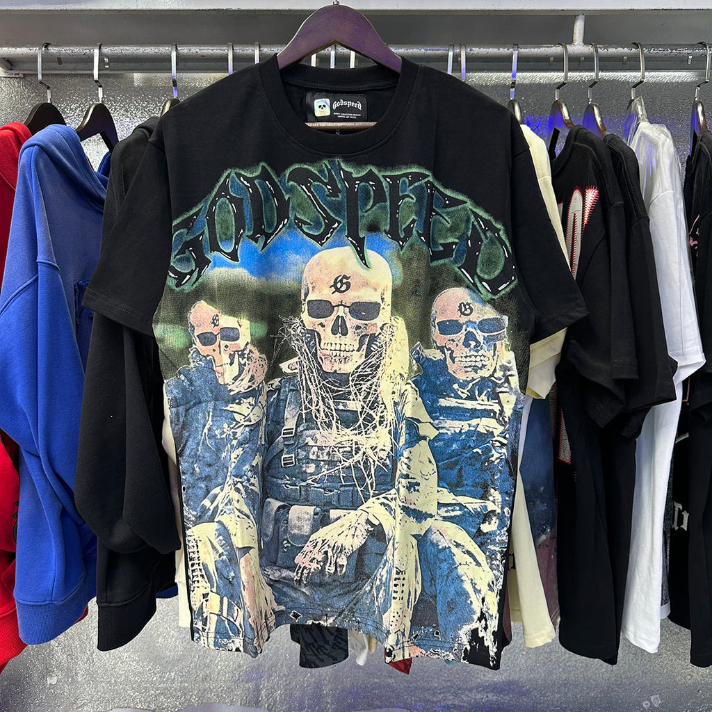Godspeed T Shirts Skull Marines Printed Cotton Casual Short Sleeves Men and Women