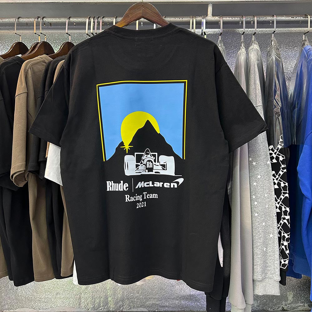 Rhude T Shirts Racing Printed Cotton Casual Short Sleeves Men and Women