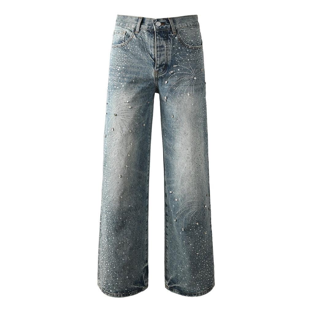 Mens trendy purple jeans, 100% cotton Rhinestones #9133