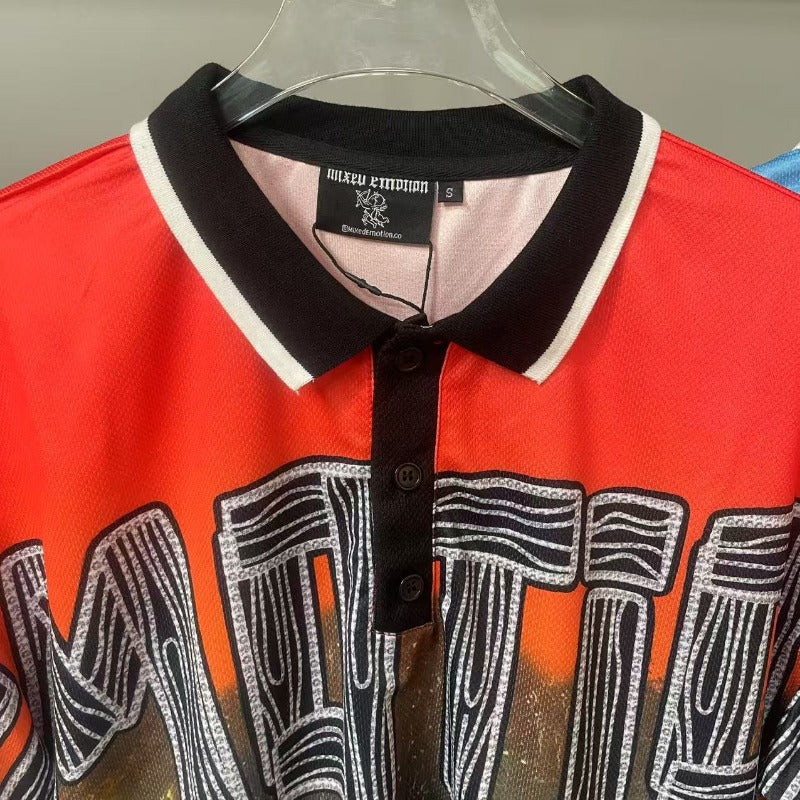 Mixed Emotion T-Shirt polo shirt lapel mesh casual loose short sleeves