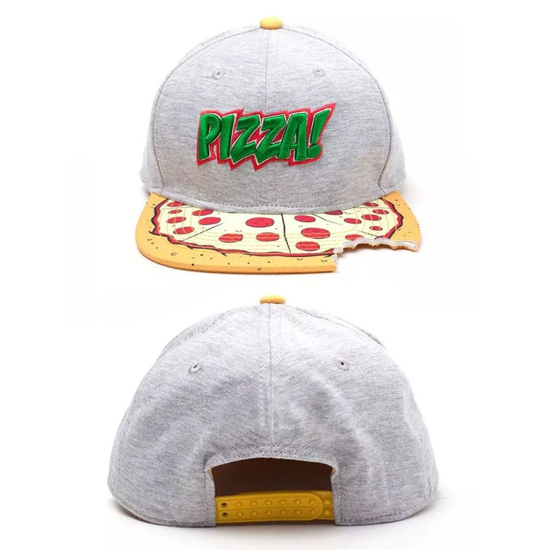 Trendy flat brimmed snapback hats notched gray pizza pizza