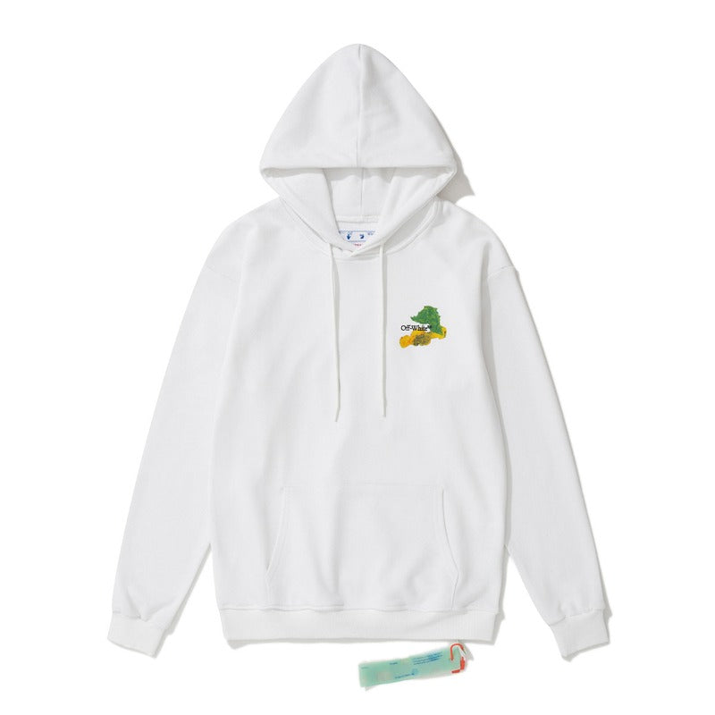 OW  hoodie Multicolored Leaf Arrow Pattern Crew Neck Hoodie