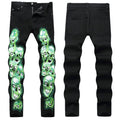 Mens Fashion Jeans Green glowing skull 5709#