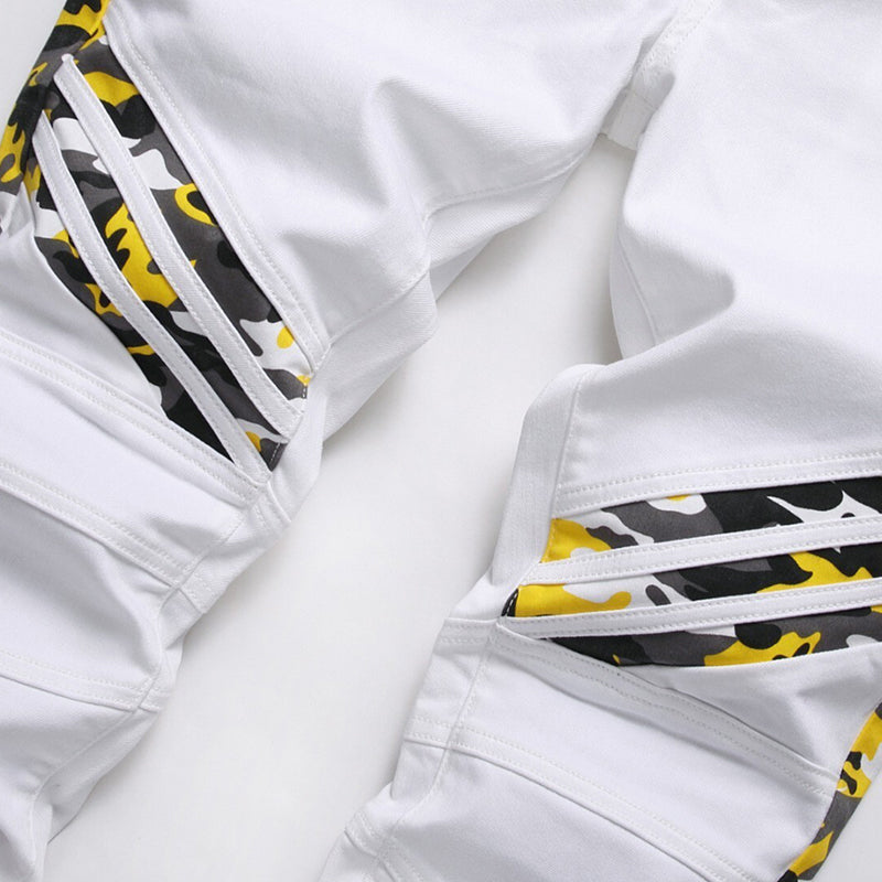 Mens Fashion Jeans Yellow camouflage stripes 8828#