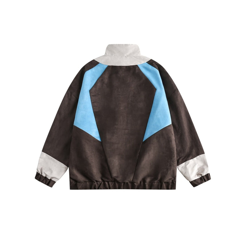 Unisex Jacket Vintage Color Matching Sports Jacket Stand Collar Jacket