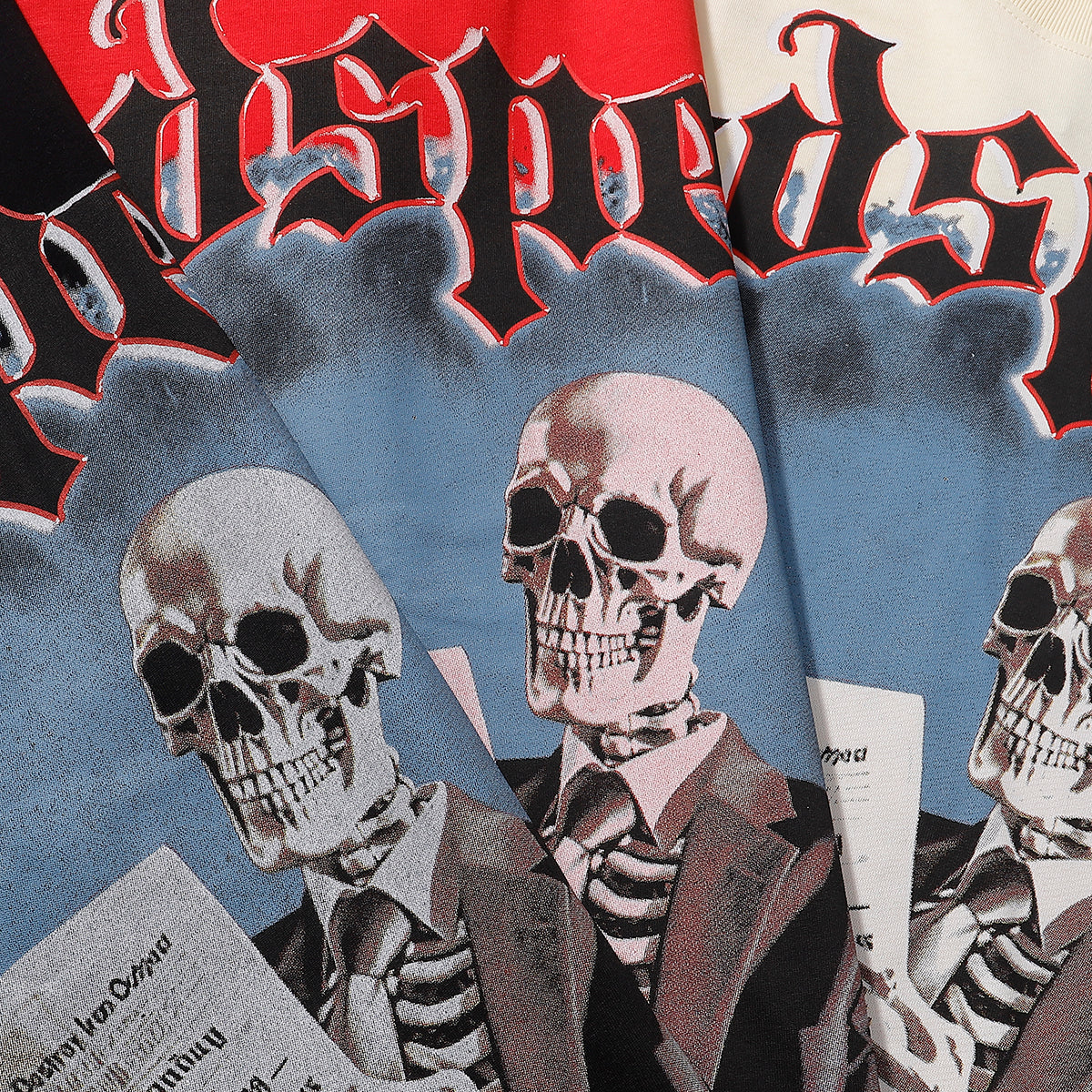Godspeed T Shirts Newspaper Skull Printing Cotton Casual Short Sleeves Men and Women