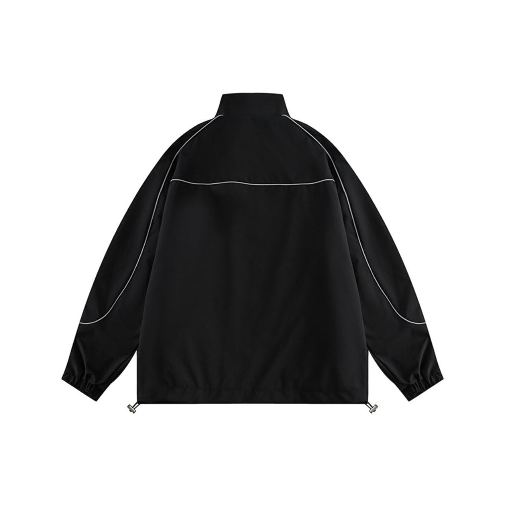 Unisex Jacket Vintage Sports Top Stitching Jacket Men and Women Loose Stand Collar Coat