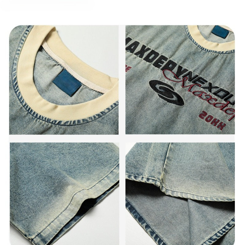 High-quality pure cotton T-shirt retro heavy industry washed and old