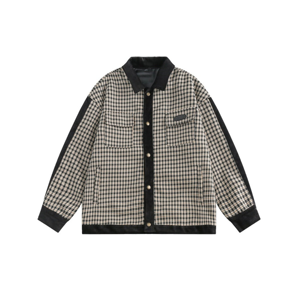 Unisex Jacket Houndstooth Jacket Men and Women Couple Loose Lapels Plaid Jacket