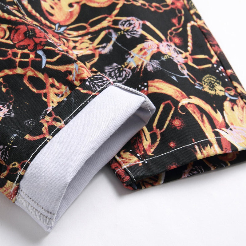 Mens Fashion Jeans Black paintbrush graffiti 8838#