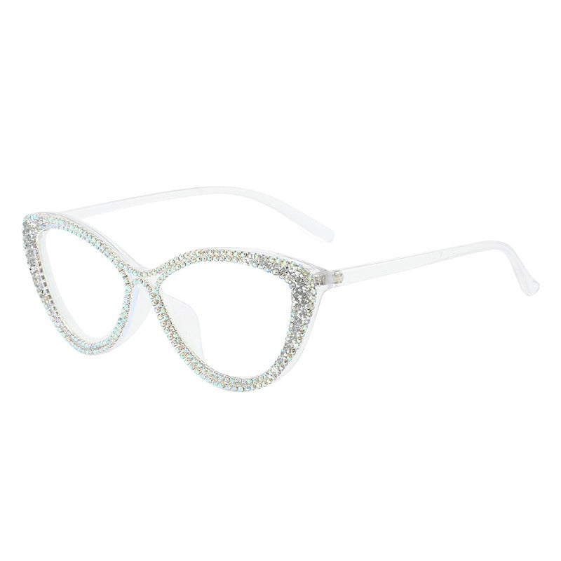 Trendy punk glasses full diamond retro cat eye anti-blue light