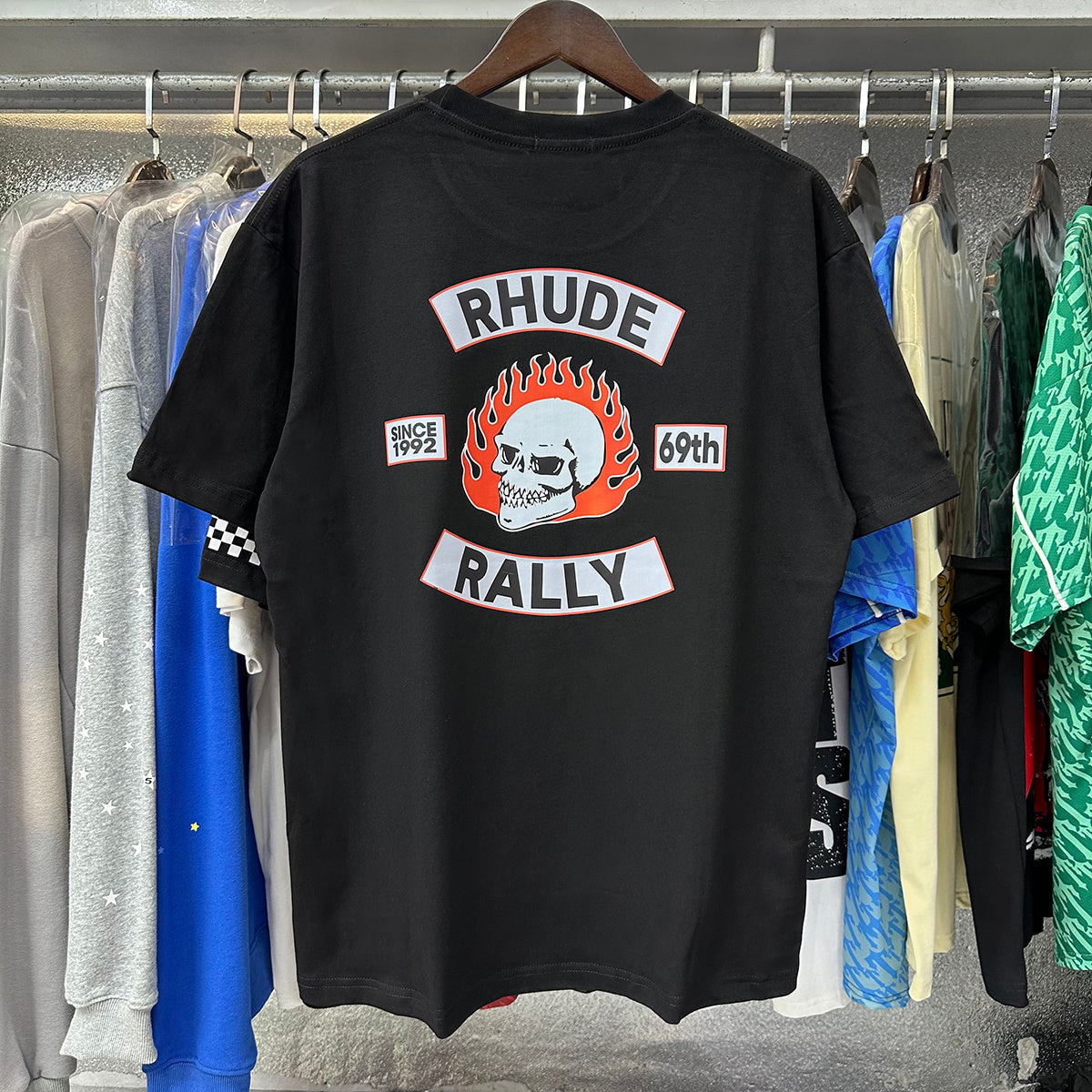 Rhude T Shirts Flame Death Knight Skull Print Cotton Casual Short Sleeve Men and Women