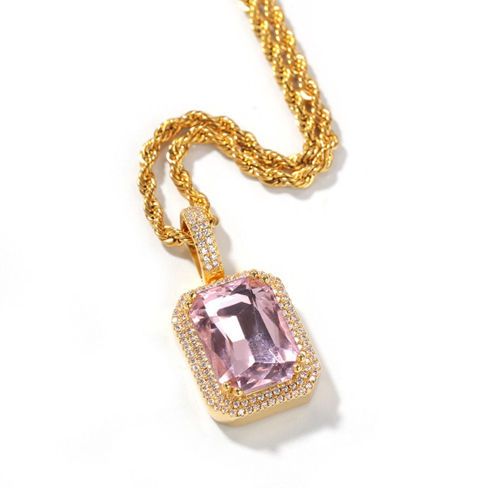 Jewelry Colored Square Solid Vintage Pendant Necklace with Diamonds ins Royalty Jesus Pieces Spectrum