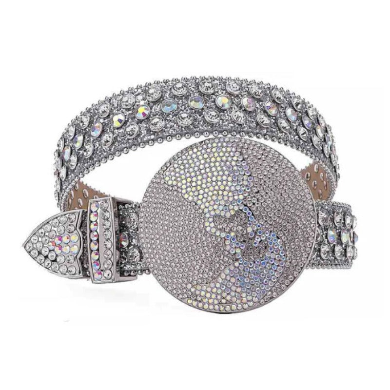 Hip-hop punk rhinestone belt earth buckle punk style