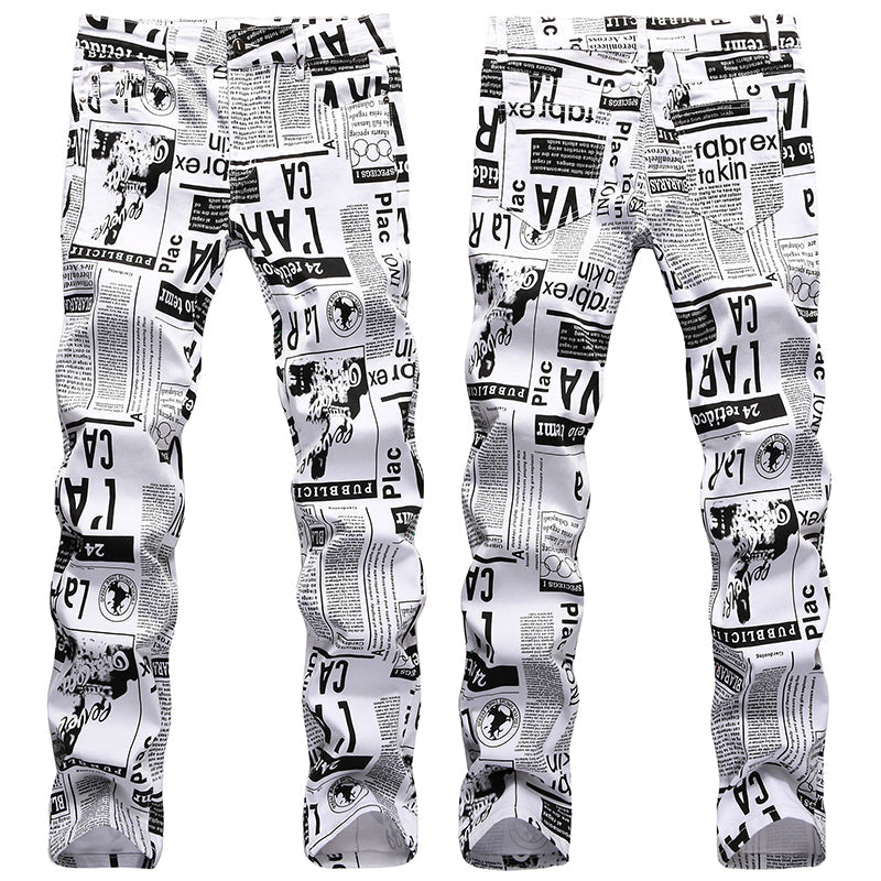Mens Fashion Jeans Street newspaper style 5011#