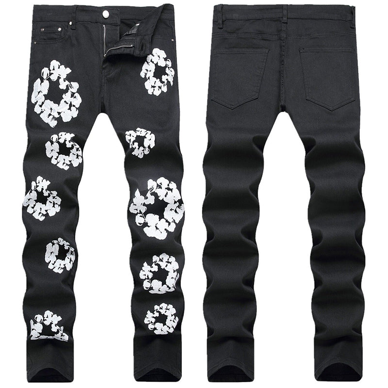 Mens Fashion Jeans White cotton flower 1322#