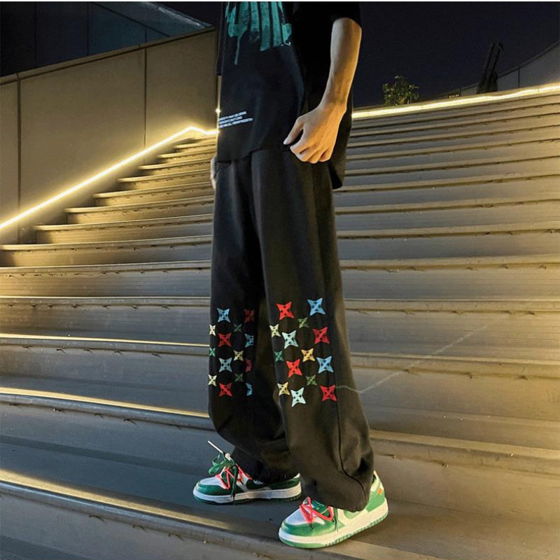 Men Jeans XINGX Embroidered Jeans Men's Loose Straight Oversize Casual Trousers