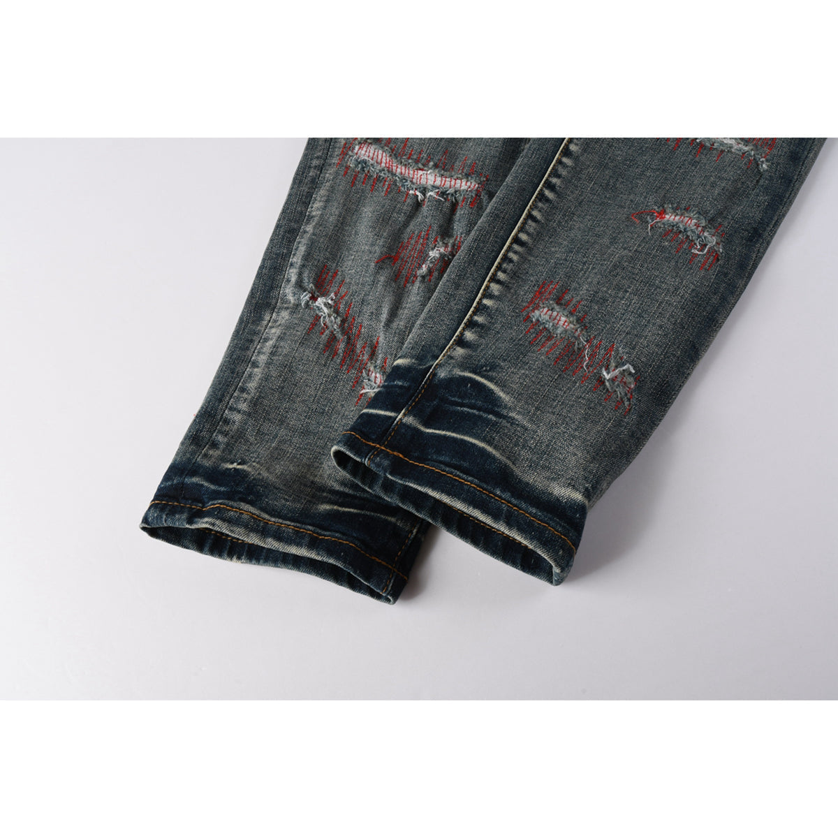 Mens trendy purple jeans, 100% cotton High Street Distressed