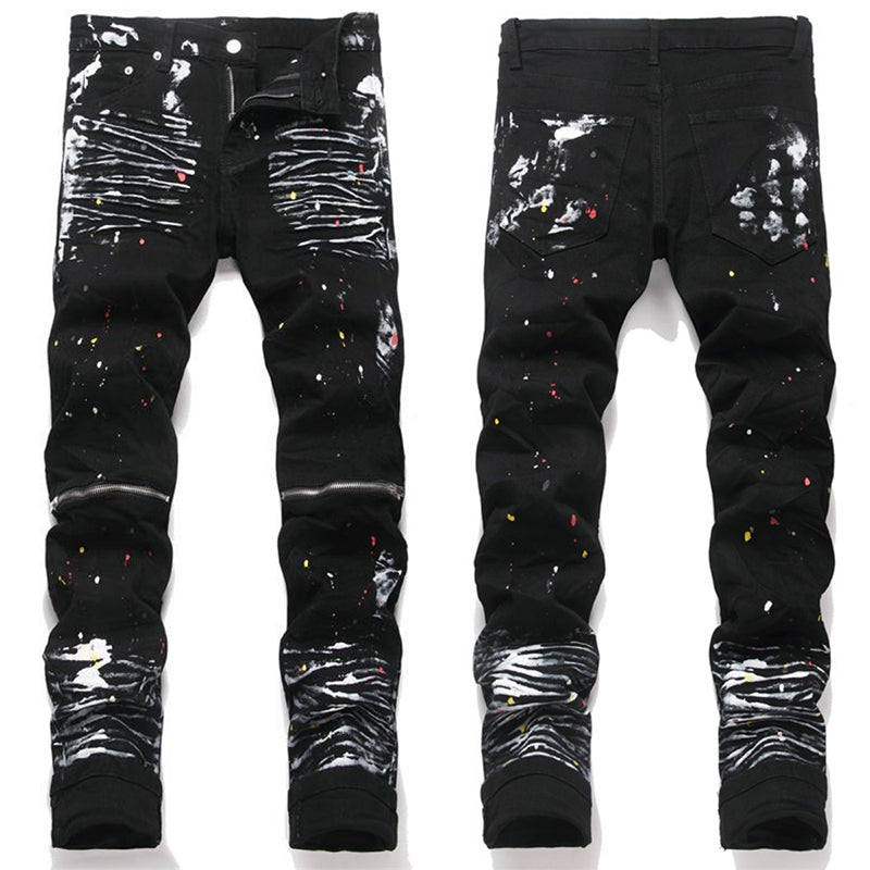 Mens Fashion Jeans White graffiti S8286#
