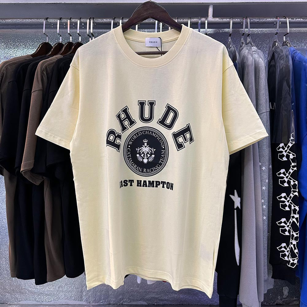 Rhude T Shirts Solid Color Pattern Printed Cotton Casual Short Sleeve Men and Women