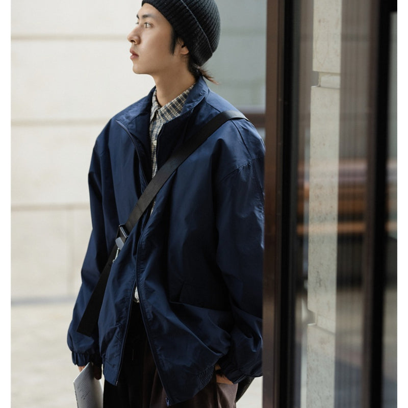Unisex Jacket Vintage Waterproof Jacket for Men Loose Stand Collar Coat