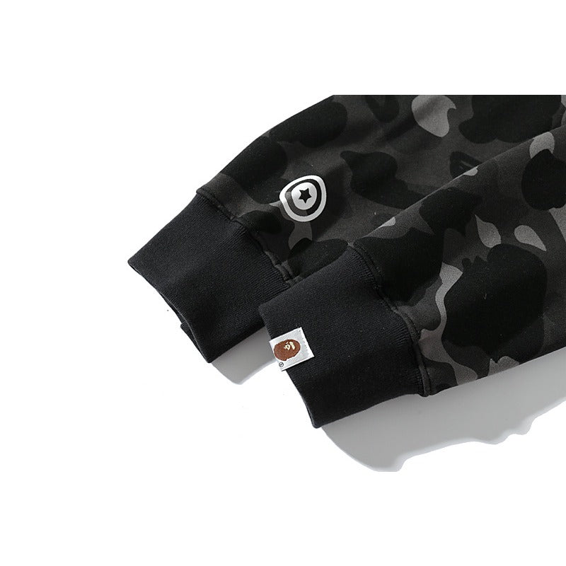 Bathing Ape Hoodie Camouflage Shark Tiger Head Double Hat Sweater