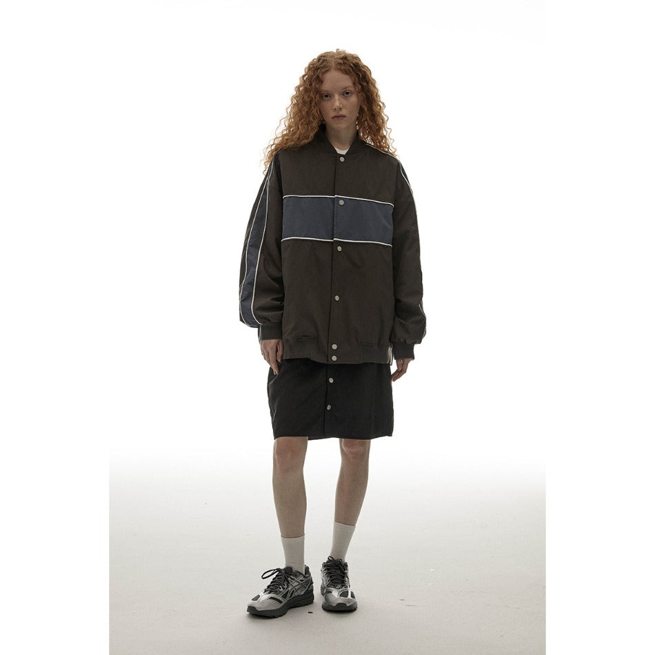 Unisex Jacket Retro Patchwork Contrast Color Loose Jacket Baseball Uniform