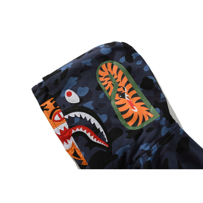 Ape Hoodie Double Hat Tiger Head Sweater Men's Cardigan