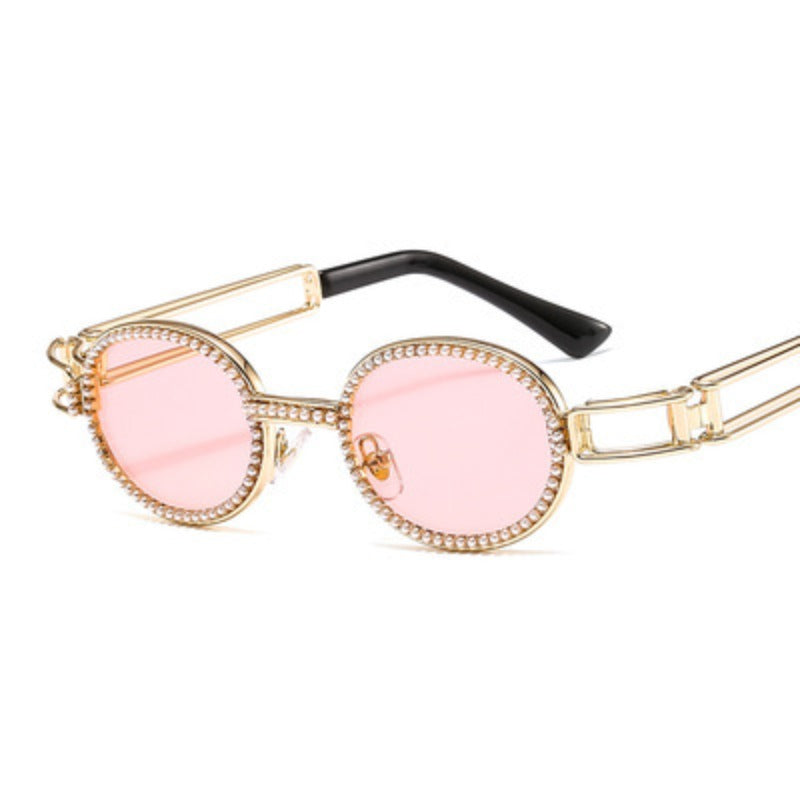Trendy punk glasses small oval pearl uv protection