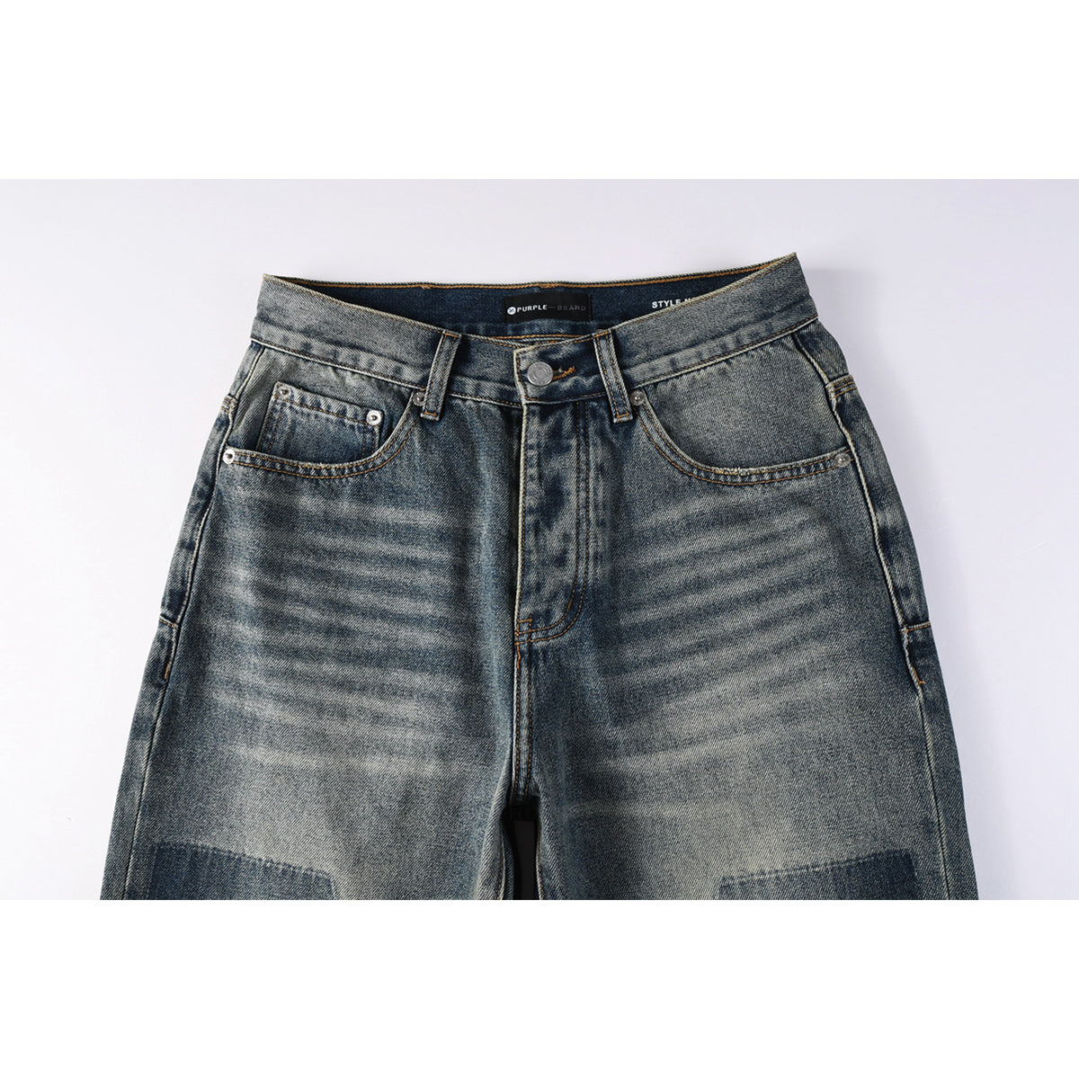 Mens trendy purple jeans, 100% cotton High Street Distressed