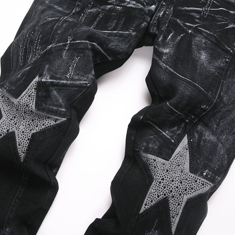 Mens Fashion Jeans Star Rhinestones S3972#
