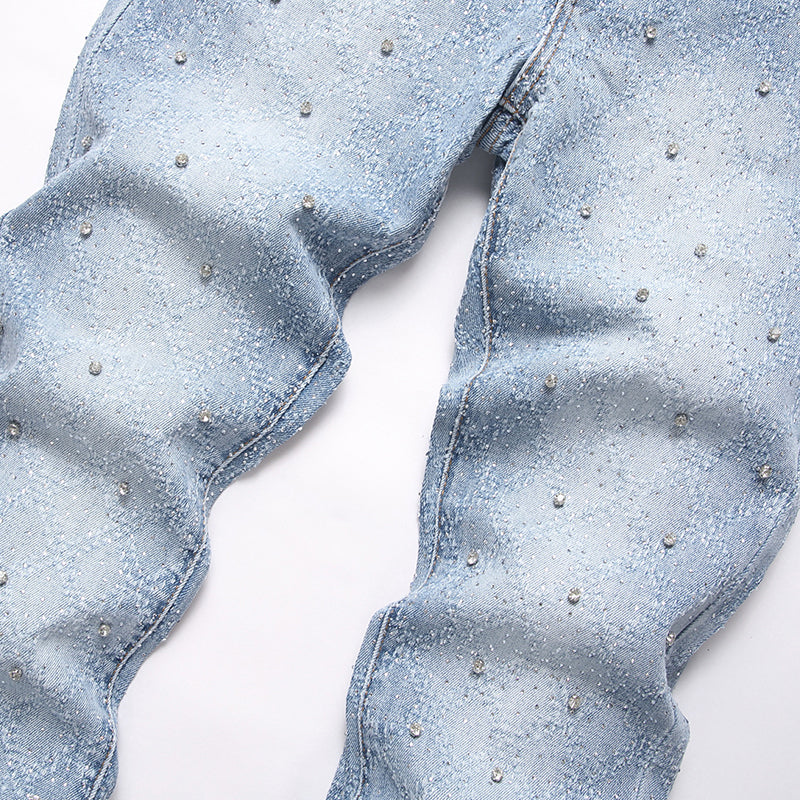 Mens Fashion Jeans rhinestones Wide-leg pants 5722#